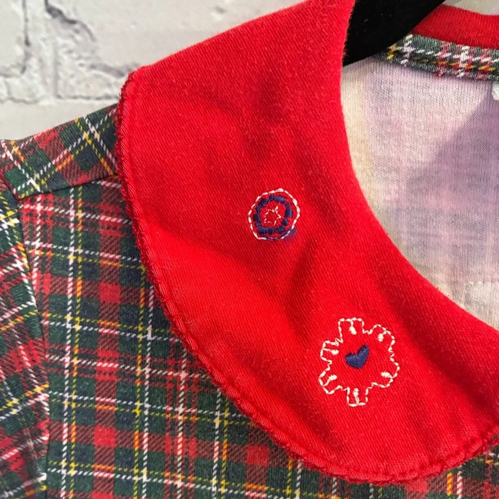 Vintage 90s Winnie the Pooh Plaid Winter Dress Girls 10/12 Rare Disney Red Green